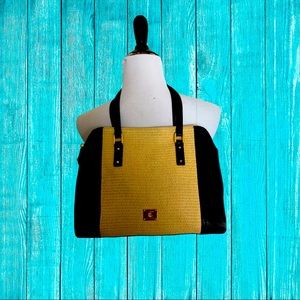 Ralph Lauren Straw Handbag with Black Trim